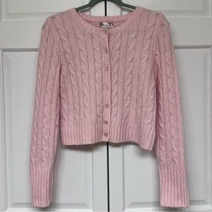 Pink Republic Light Pink Cable Knit Cropped Cardigan Sweater Size M